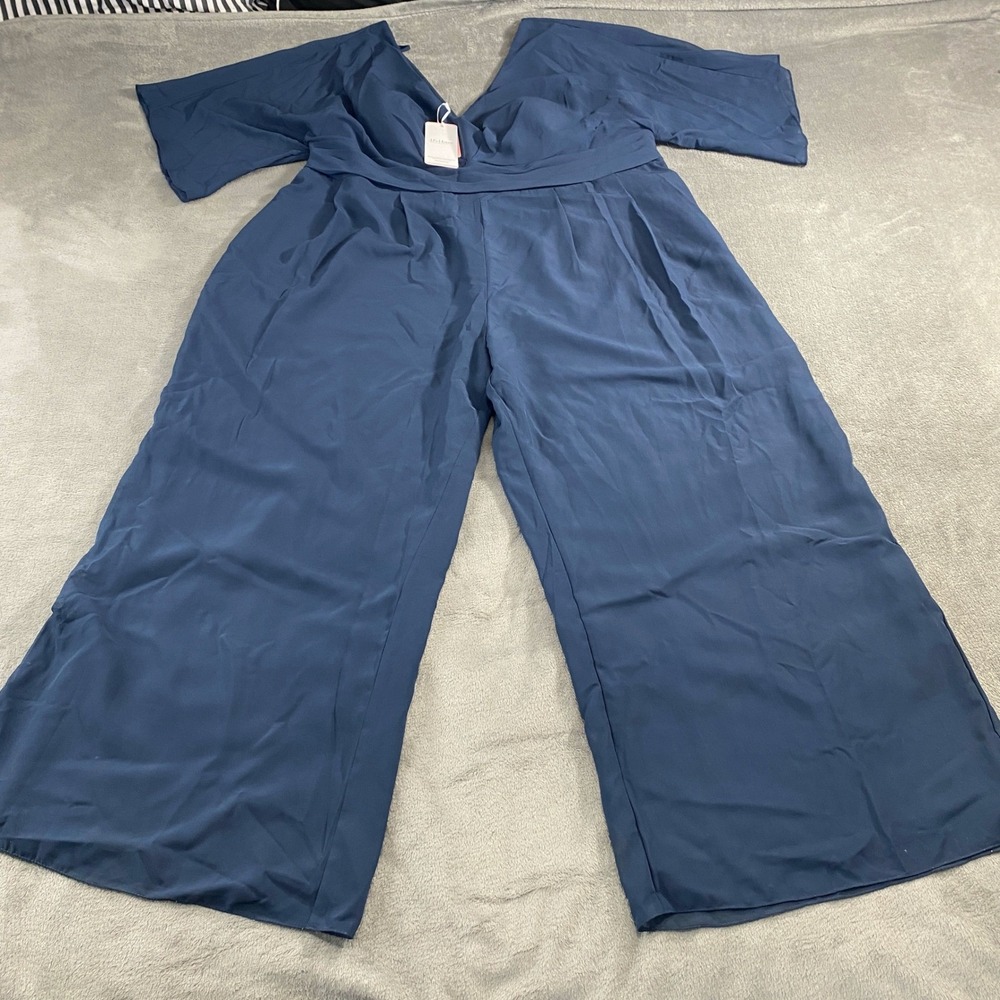 JJ's House Navy Blue Wide Leg V Neck Flutter Sleeve Jumpsuit Formal Evening 26W